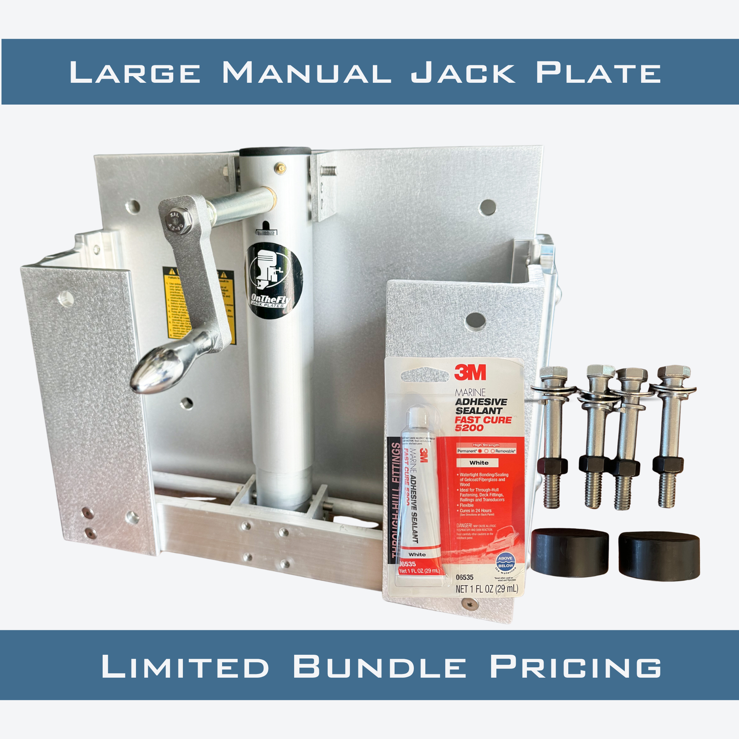 Large Manual Jack Plate (up to 50hp motors) + Install Kit (Complete Setup) - On The Fly Jack Plates